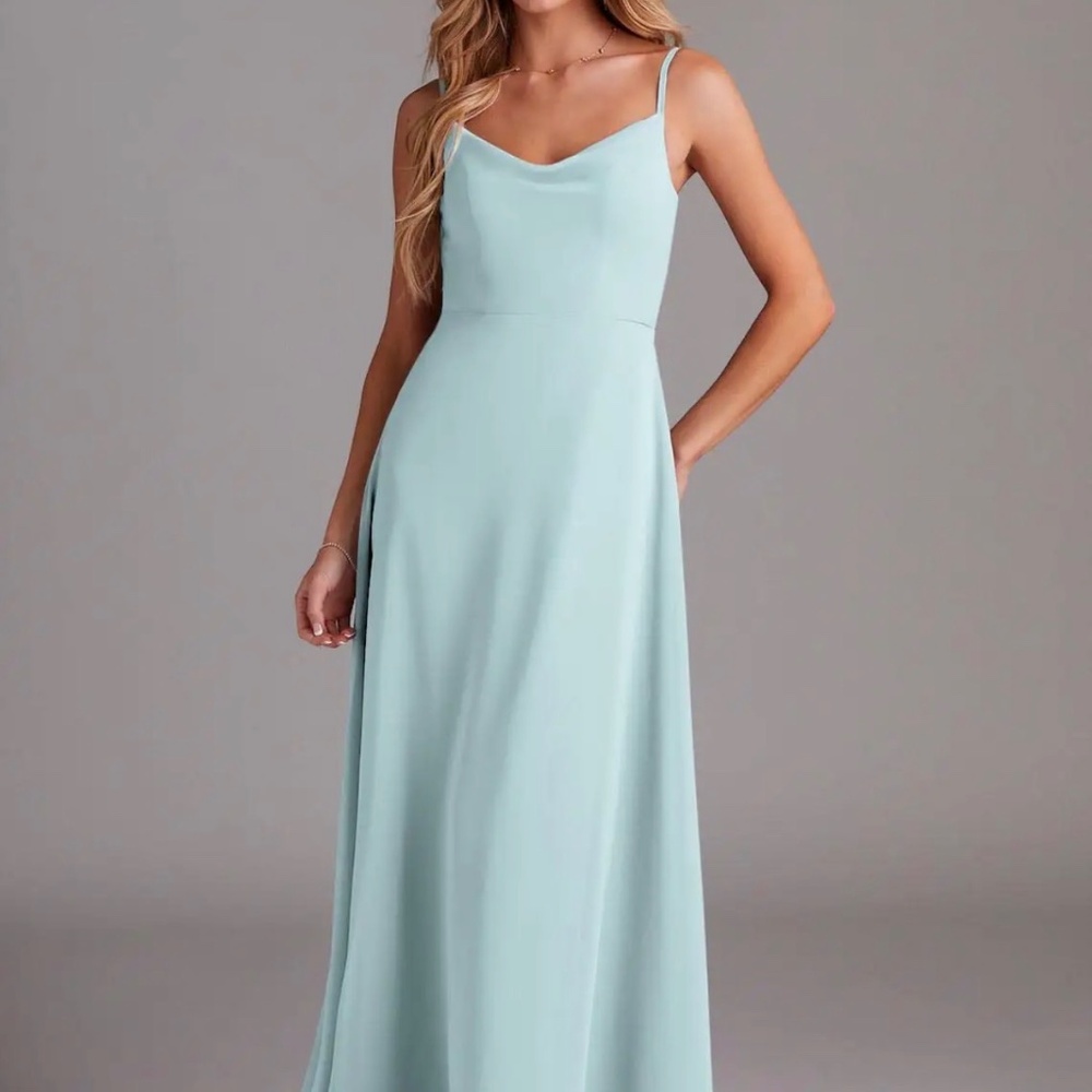 Azazie Daenerys Mist A-Line Cowl Chiffon Dress, Size A8